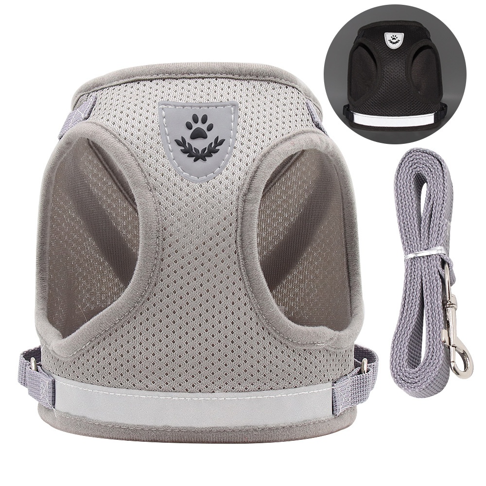 Breathable Mesh Pet Harness & Leash Set with Reflective Strip