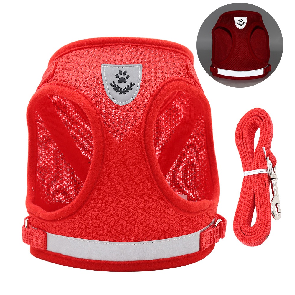 Breathable Mesh Pet Harness & Leash Set with Reflective Strip