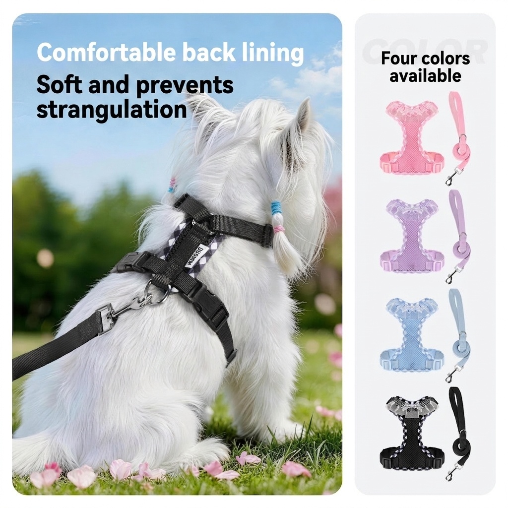 Cute Plaid Mesh Dog Harness & Leash Set - Breathable & Adjustable