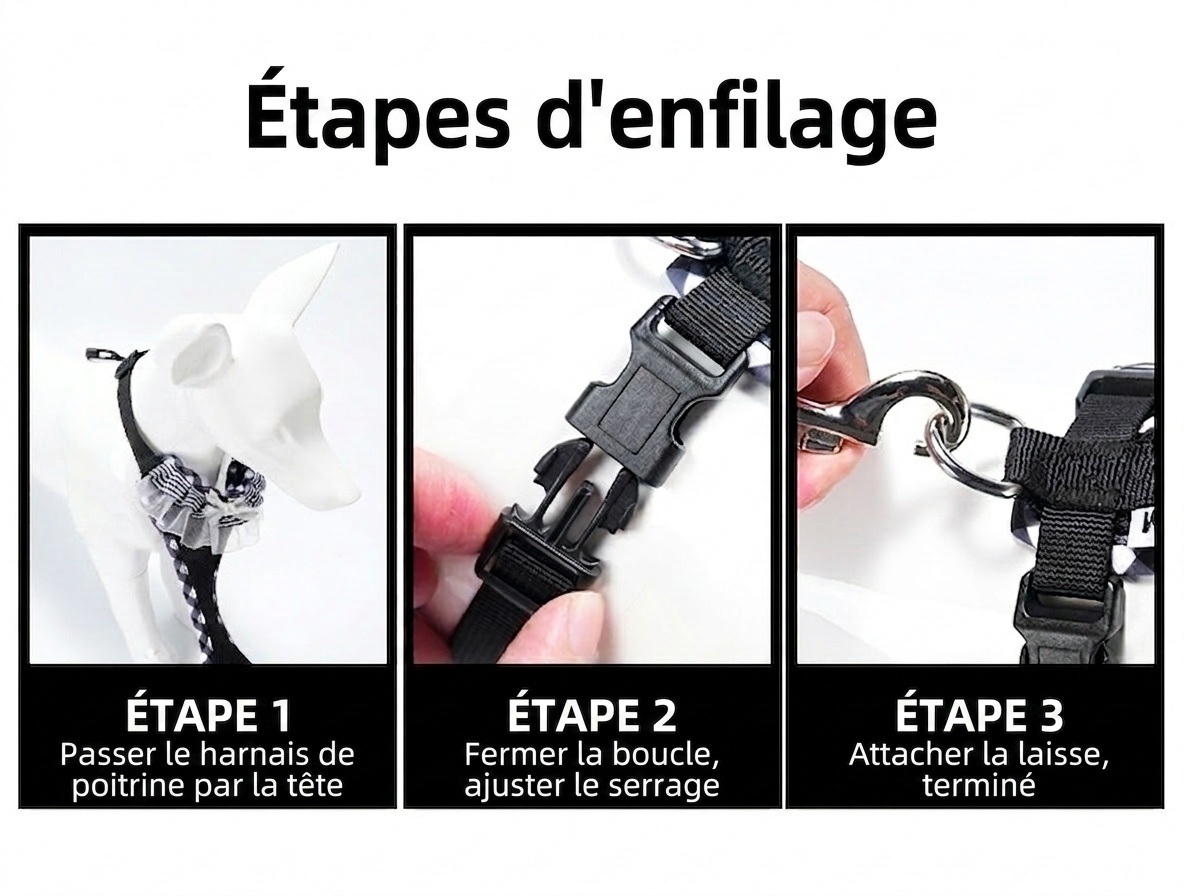 Ensemble harnais et laisse pour chien en maille à carreaux mignons - Respirant et ajustable