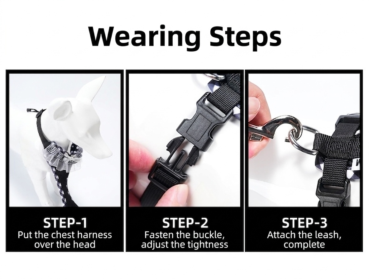 Cute Plaid Mesh Dog Harness & Leash Set - Breathable & Adjustable
