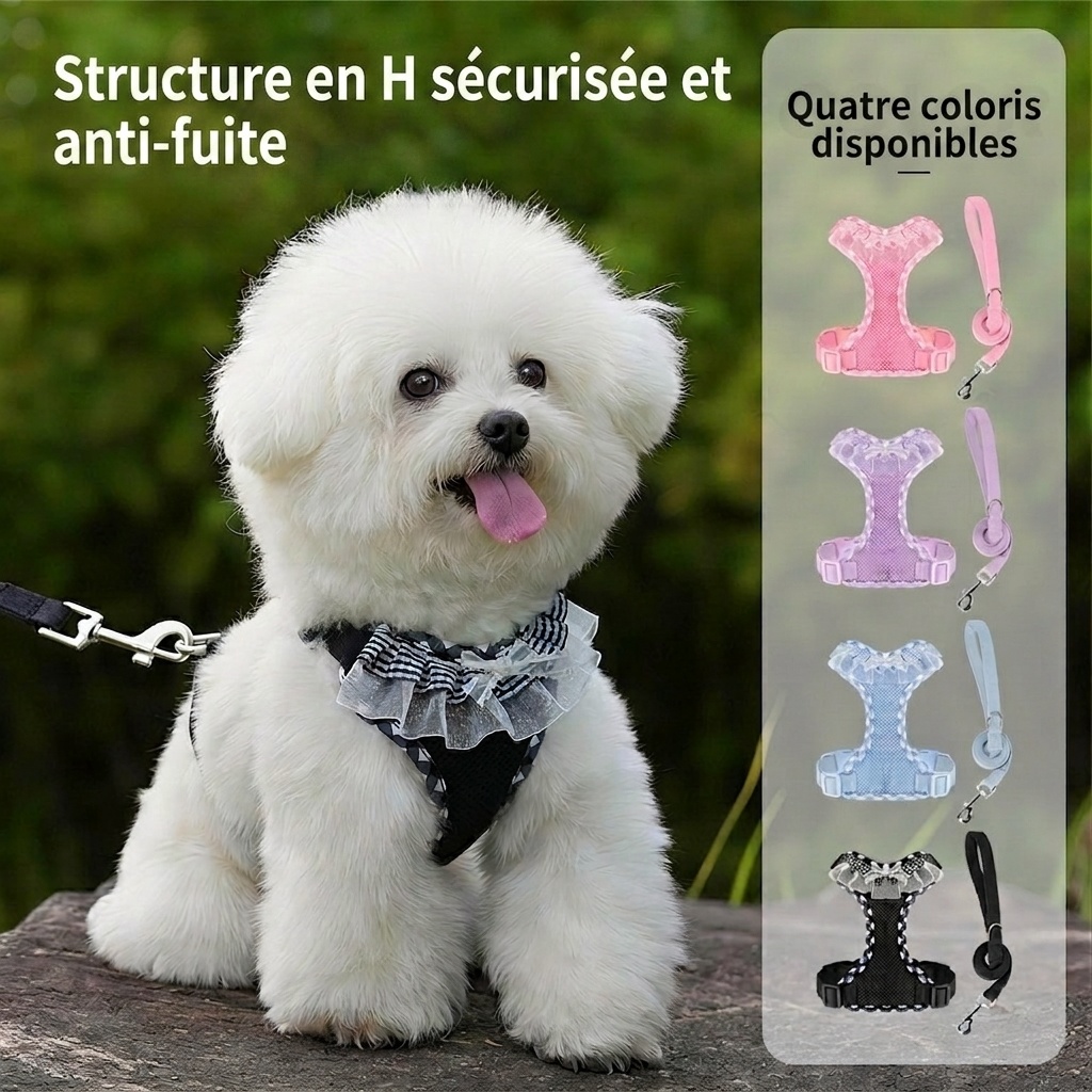 Ensemble harnais et laisse pour chien en maille à carreaux mignons - Respirant et ajustable