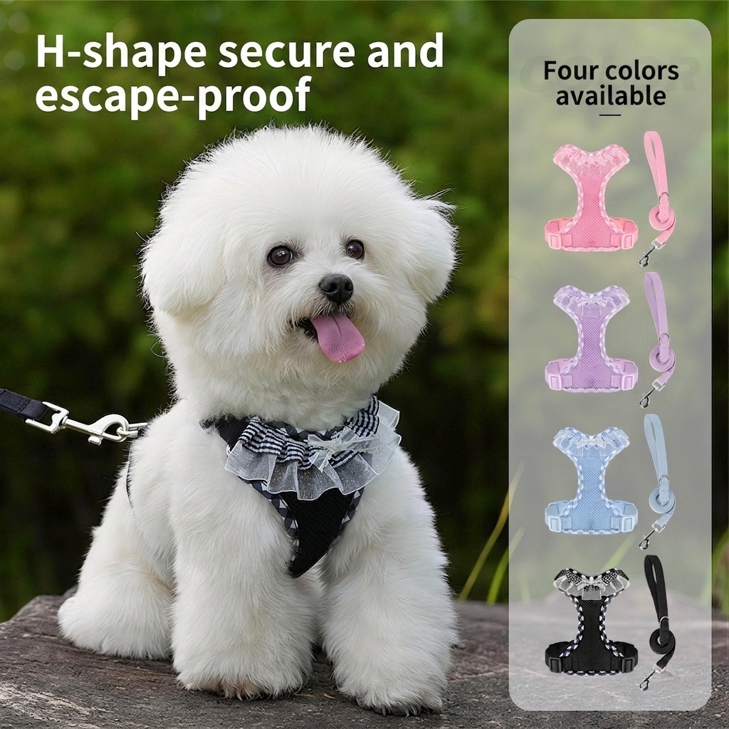 Cute Plaid Mesh Dog Harness & Leash Set - Breathable & Adjustable