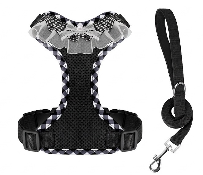 Cute Plaid Mesh Dog Harness & Leash Set - Breathable & Adjustable