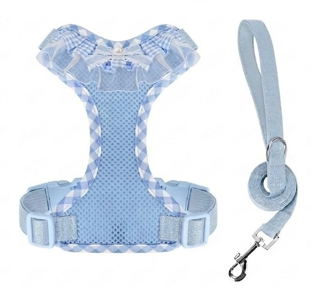 Cute Plaid Mesh Dog Harness & Leash Set - Breathable & Adjustable