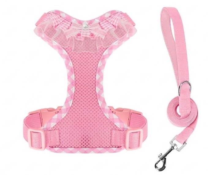 Cute Plaid Mesh Dog Harness & Leash Set - Breathable & Adjustable