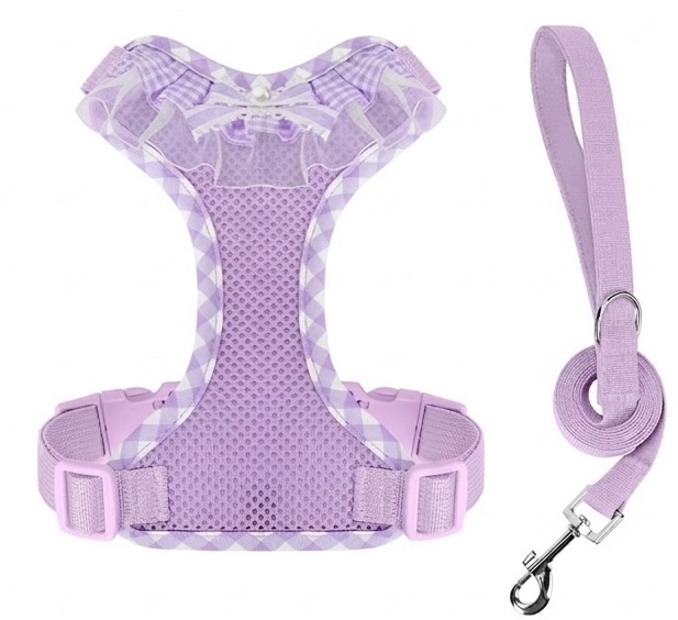 Cute Plaid Mesh Dog Harness & Leash Set - Breathable & Adjustable