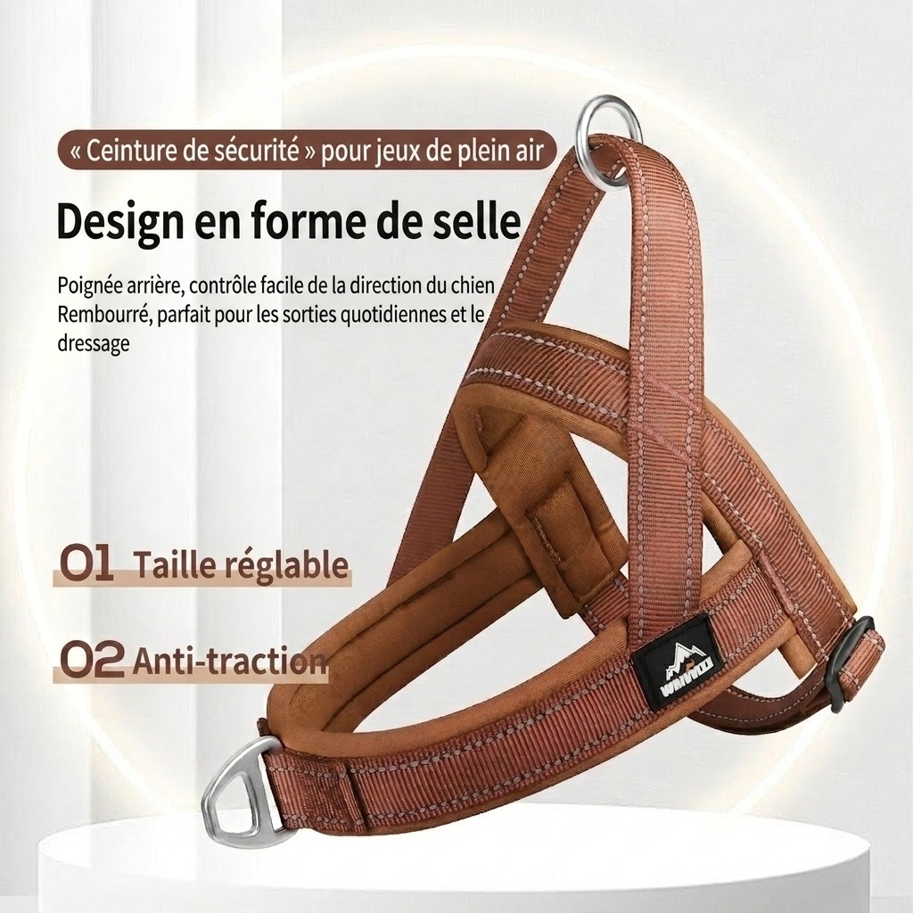 Harnais pour chien rembourré, réfléchissant et anti-traction - Réglable et respirant