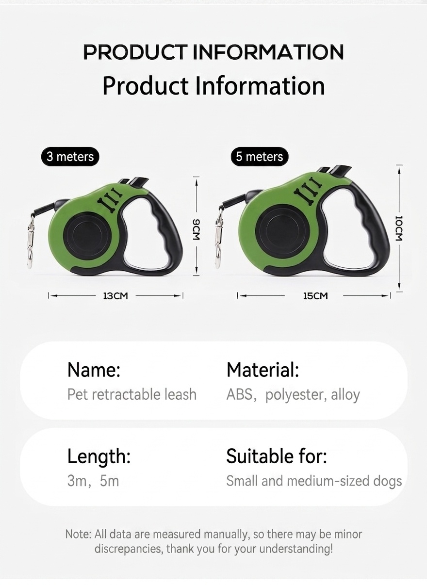 Retractable Dog Leash with One-Button Lock & Ergonomic Handle
