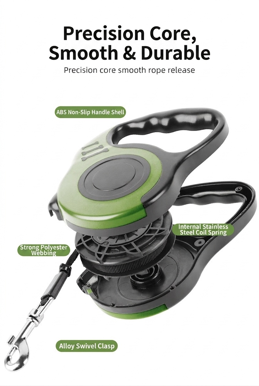 Retractable Dog Leash with One-Button Lock & Ergonomic Handle