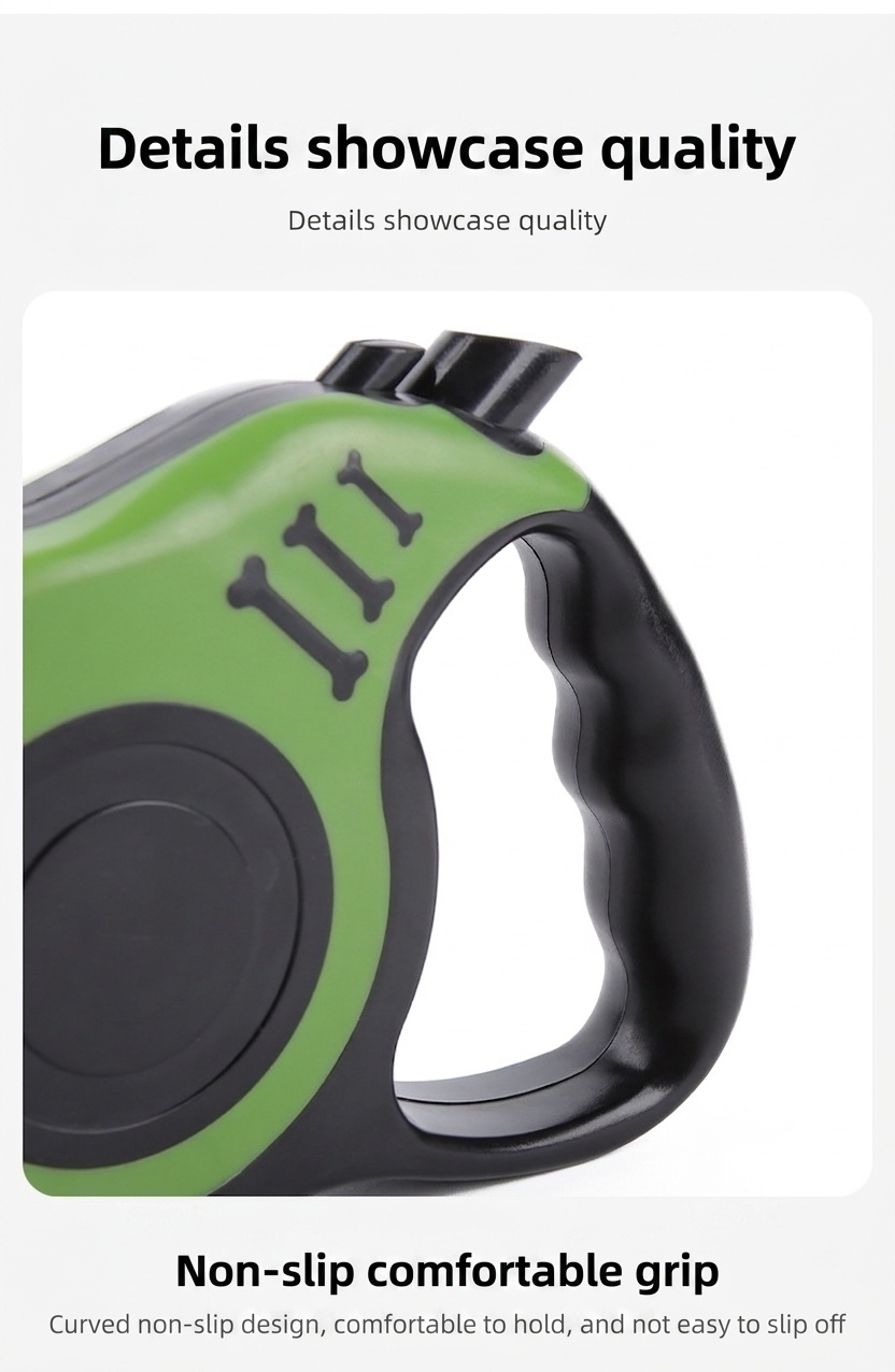 Retractable Dog Leash with One-Button Lock & Ergonomic Handle
