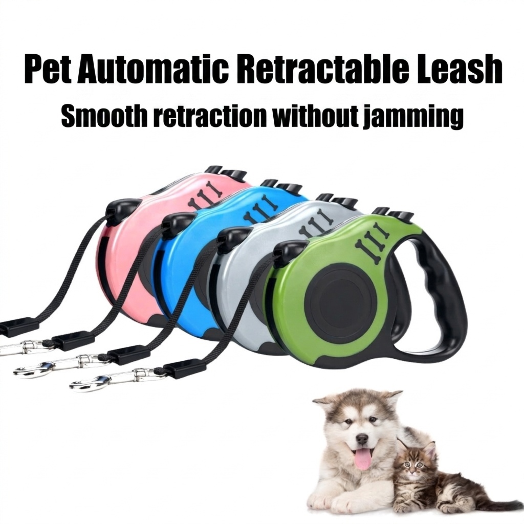 Retractable Dog Leash with One-Button Lock & Ergonomic Handle