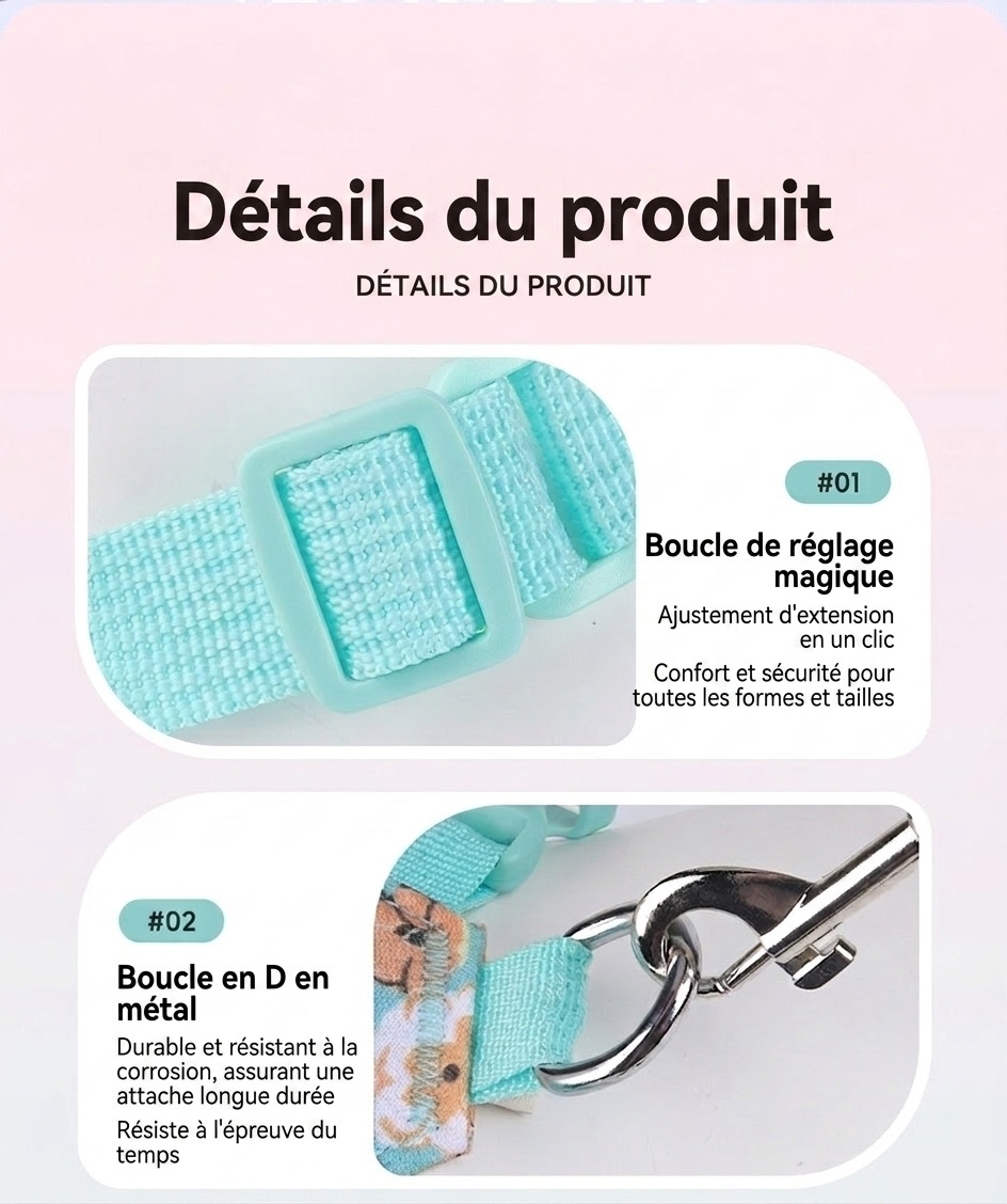 Ensemble harnais et laisse pour animaux de compagnie à motif floral en X - Ajustable et respirant