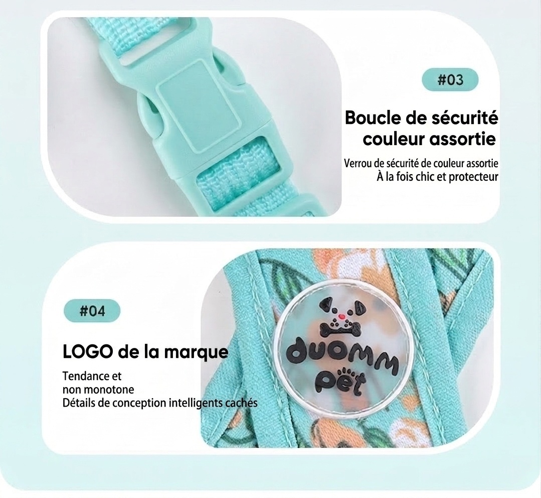 Ensemble harnais et laisse pour animaux de compagnie à motif floral en X - Ajustable et respirant