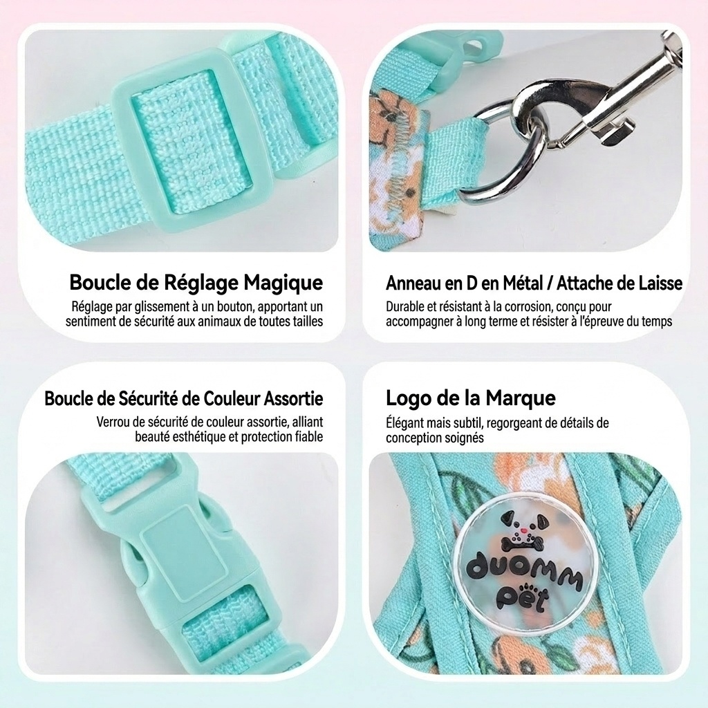 Ensemble harnais et laisse pour animaux de compagnie à motif floral en X - Ajustable et respirant