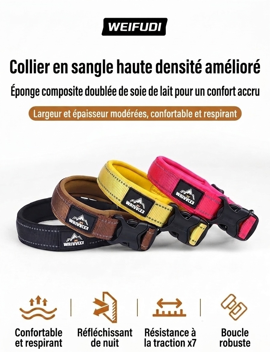 Collier réfléchissant rembourré pour chien - Ajustable et confortable pour la sécurité des animaux de compagnie