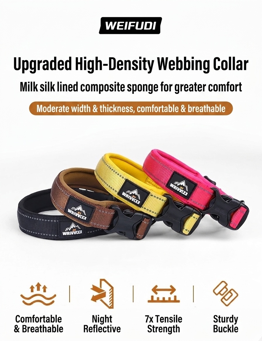 Reflective Padded Dog Collar - Adjustable & Comfortable Pet Safety