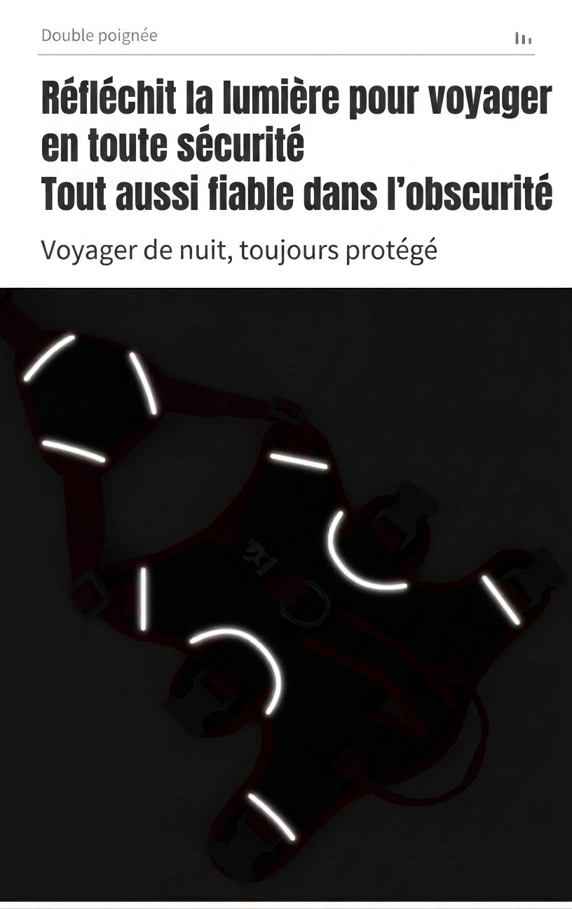 Harnais pour chien réglable anti-traction avec poignée et bordure réfléchissante