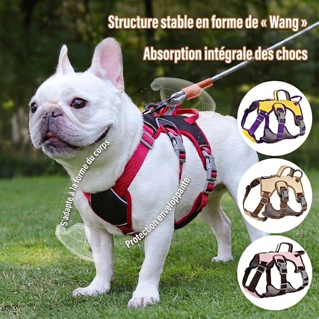 Harnais pour chien réglable anti-traction avec poignée et bordure réfléchissante