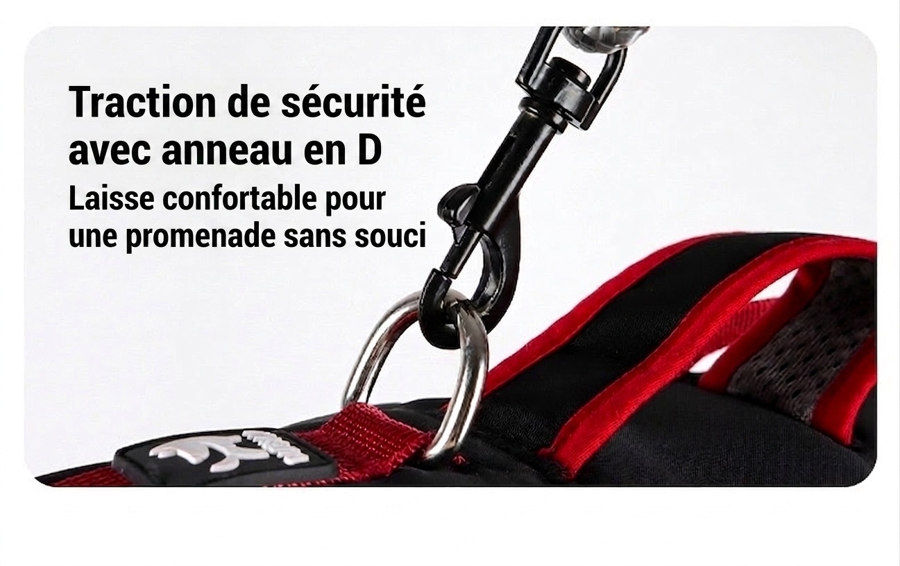 Harnais pour chien réglable anti-traction avec poignée et bordure réfléchissante