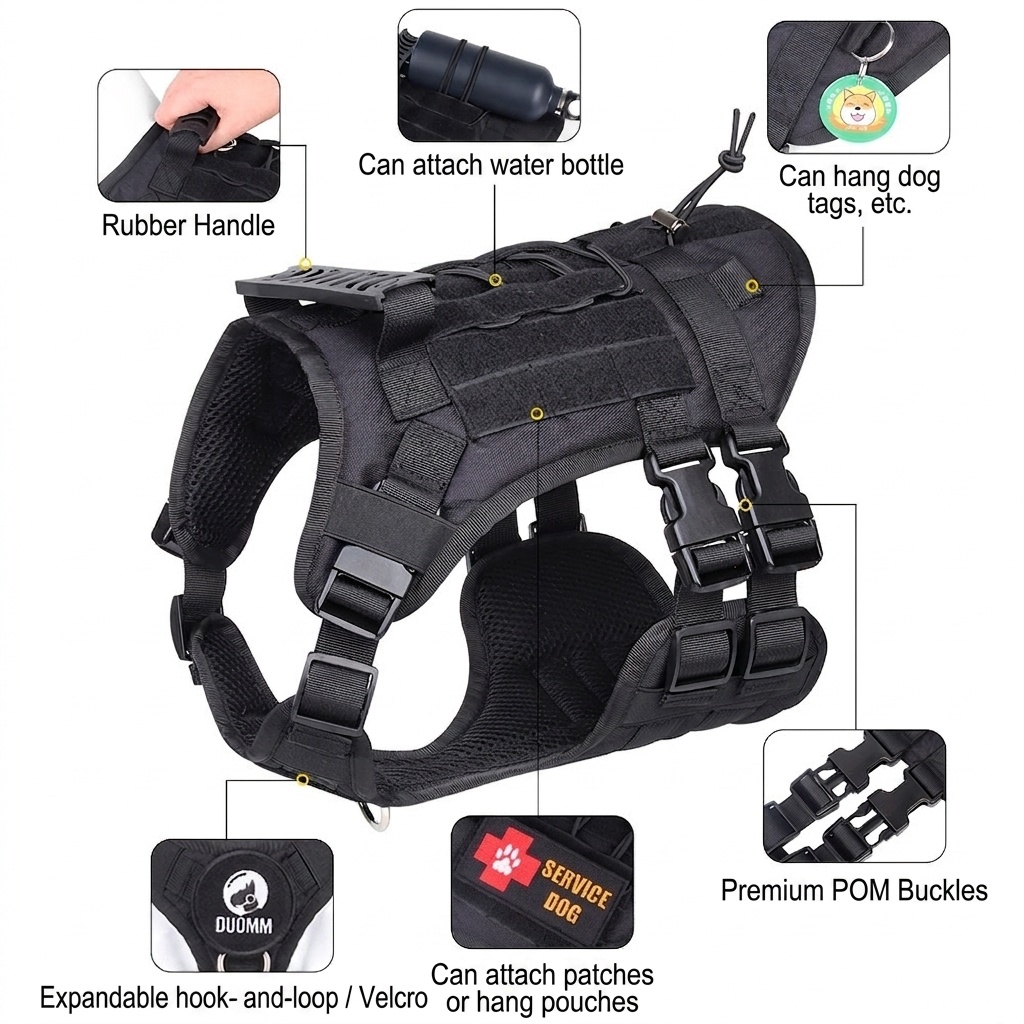 Durable Tactical Dog Harness - Adjustable No-Pull Vest for Training