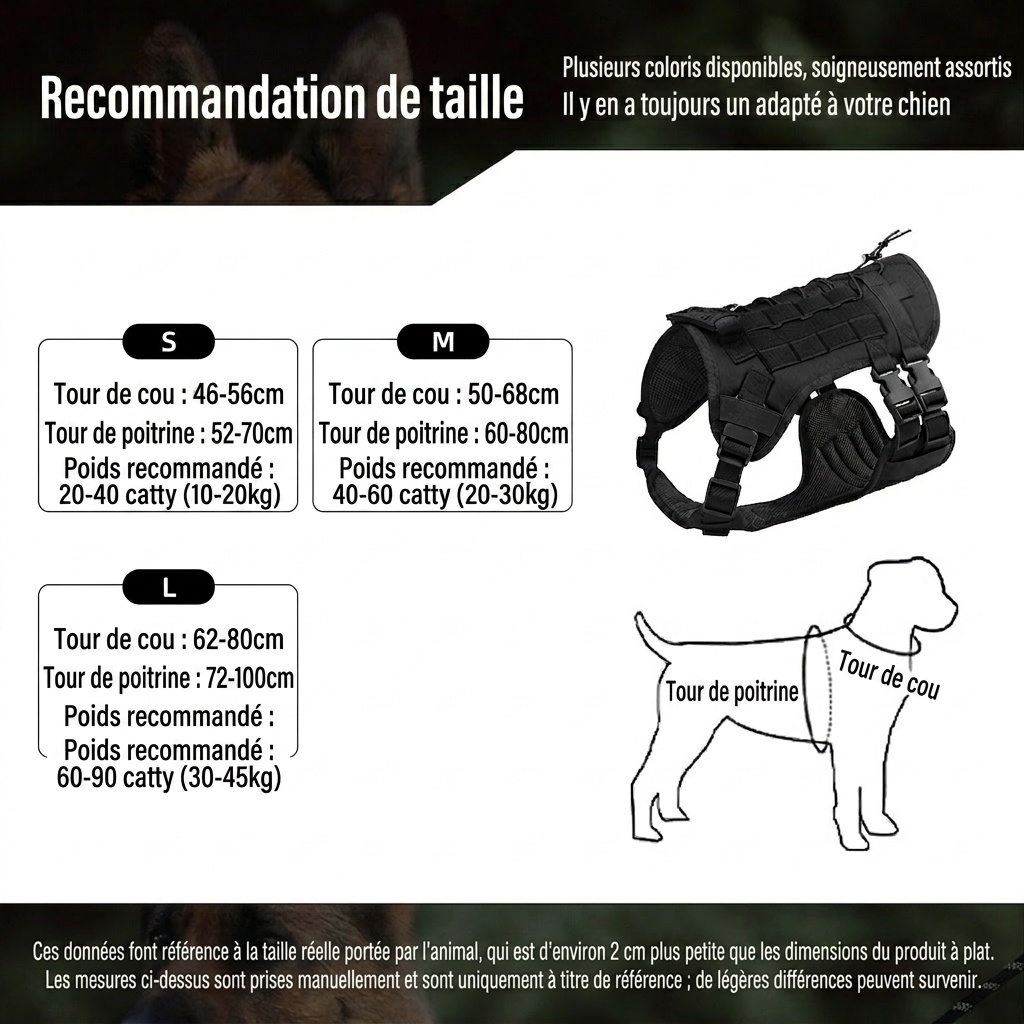 Harnais tactique résistant pour chien - Gilet anti-traction ajustable pour l'entraînement