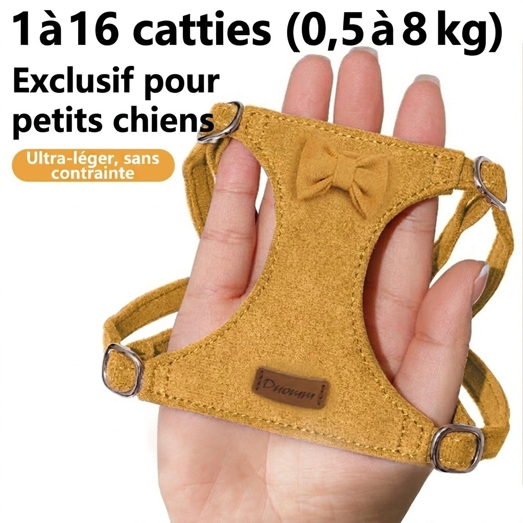 Soft Suede Pet Harness & Leash Set with Bow for Small Dogs