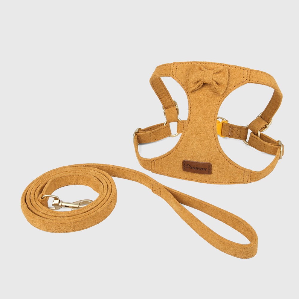 Soft Suede Pet Harness & Leash Set with Bow for Small Dogs