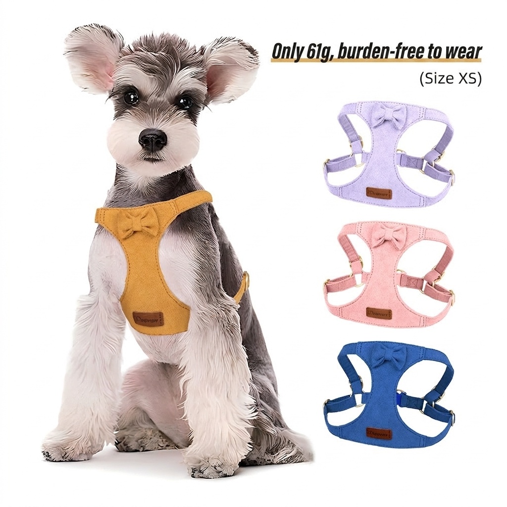 Soft Suede Pet Harness & Leash Set with Bow for Small Dogs