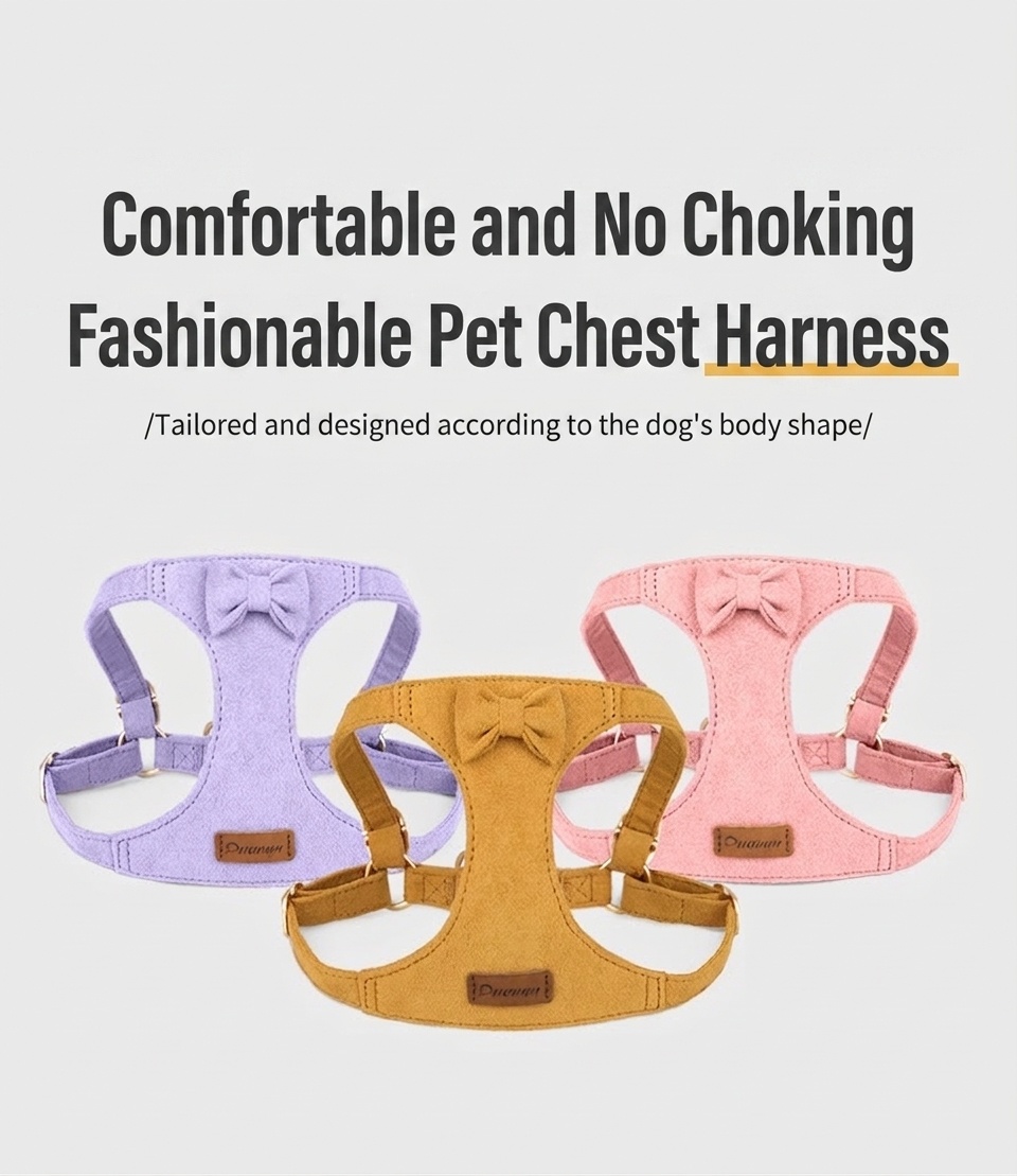 Soft Suede Pet Harness & Leash Set with Bow for Small Dogs
