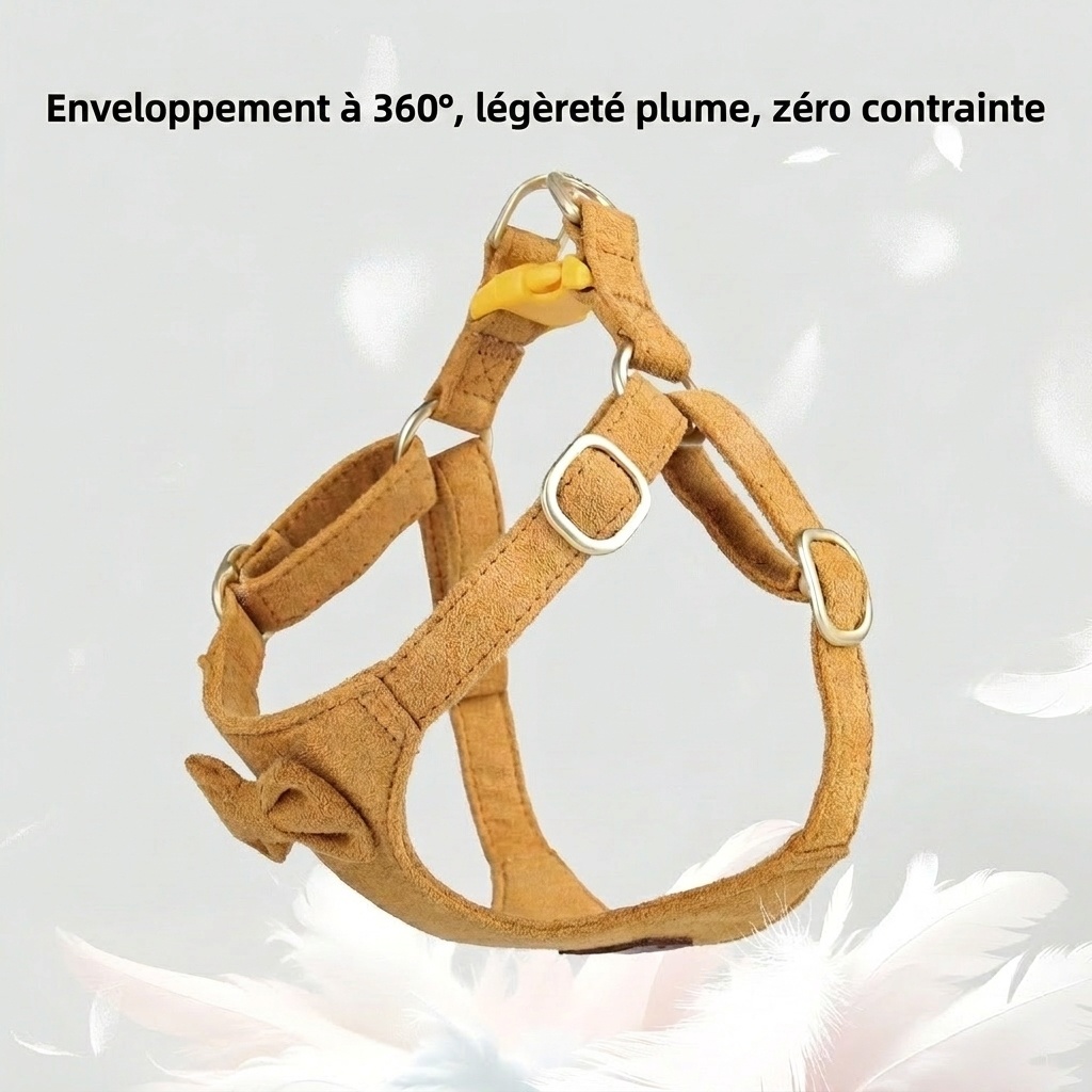 Soft Suede Pet Harness & Leash Set with Bow for Small Dogs