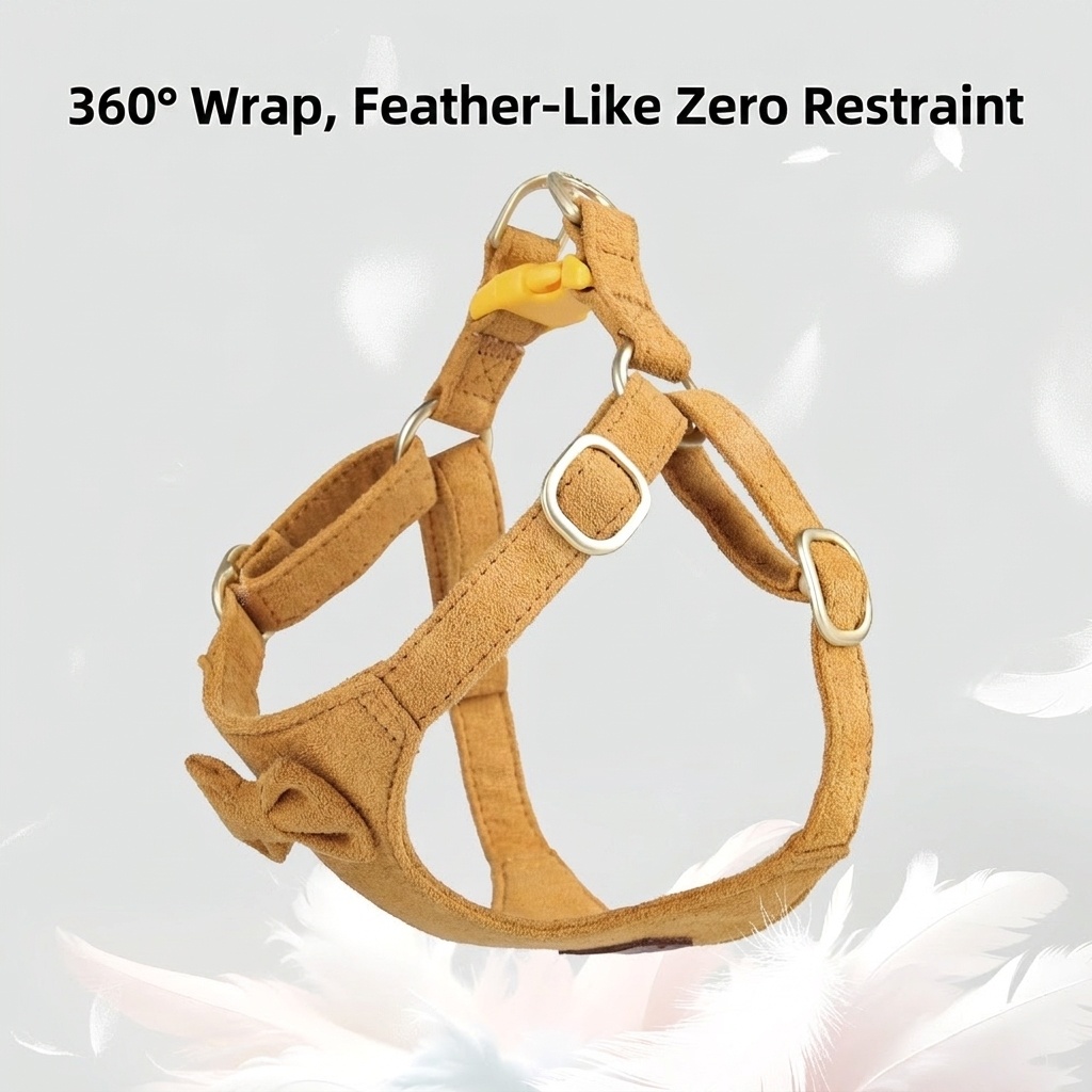 Soft Suede Pet Harness & Leash Set with Bow for Small Dogs