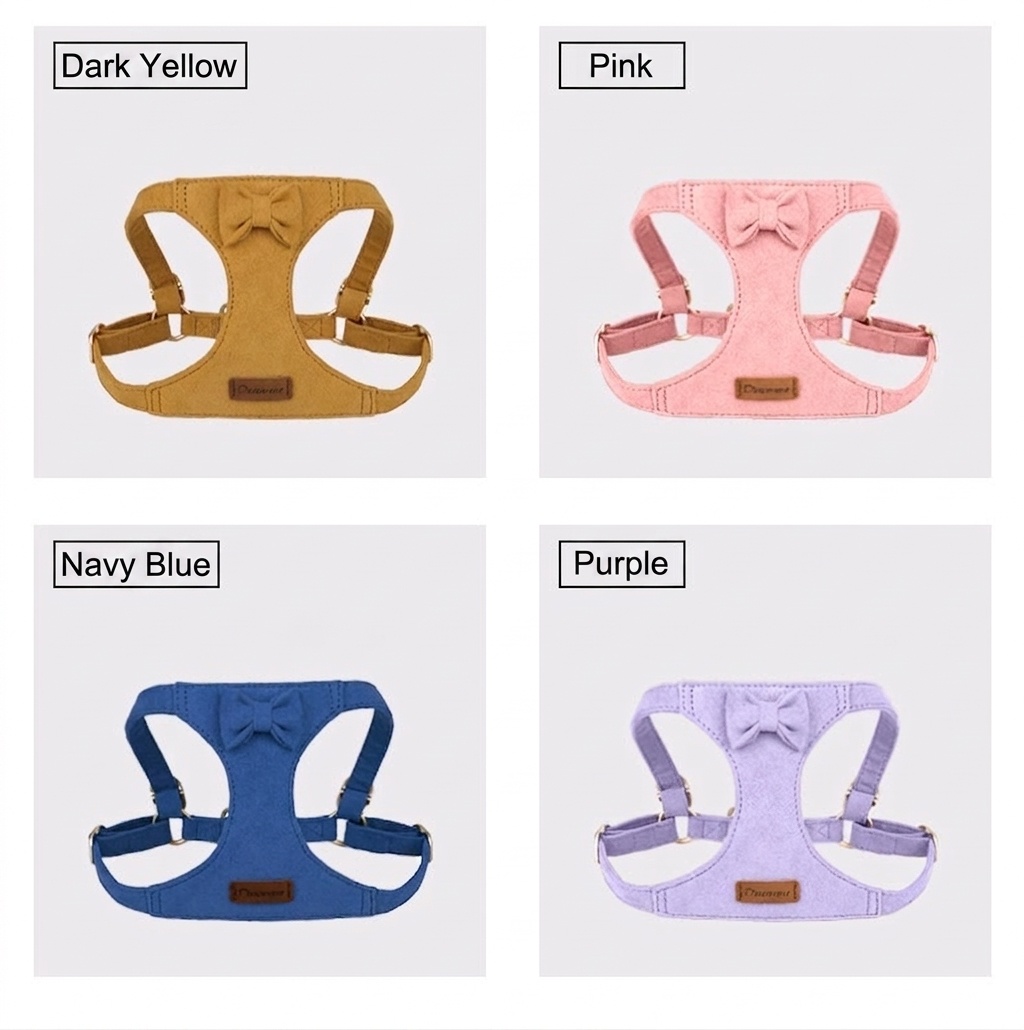Soft Suede Pet Harness & Leash Set with Bow for Small Dogs
