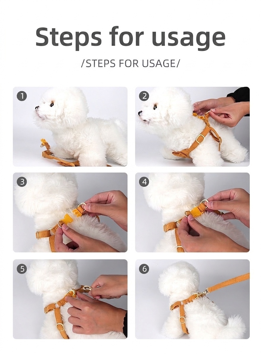 Soft Suede Pet Harness & Leash Set with Bow for Small Dogs