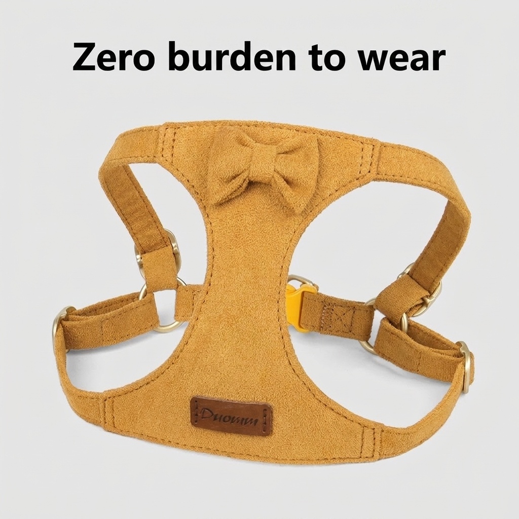 Soft Suede Pet Harness & Leash Set with Bow for Small Dogs