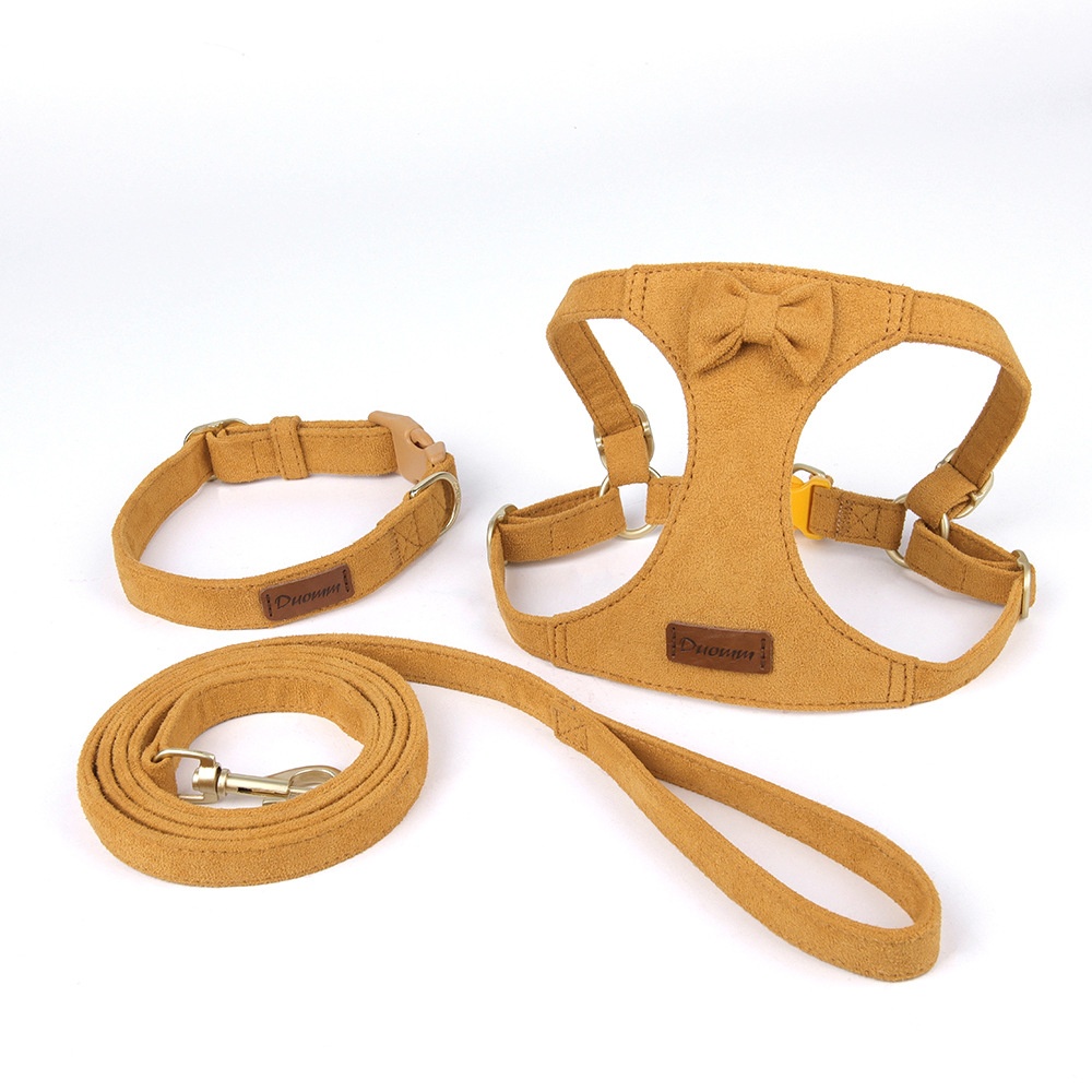 Soft Suede Pet Harness & Leash Set with Bow for Small Dogs