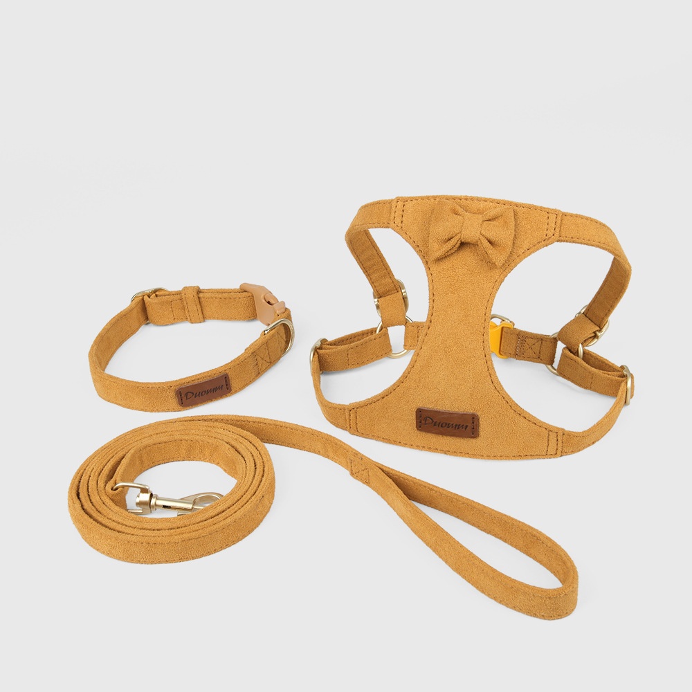Soft Suede Pet Harness & Leash Set with Bow for Small Dogs