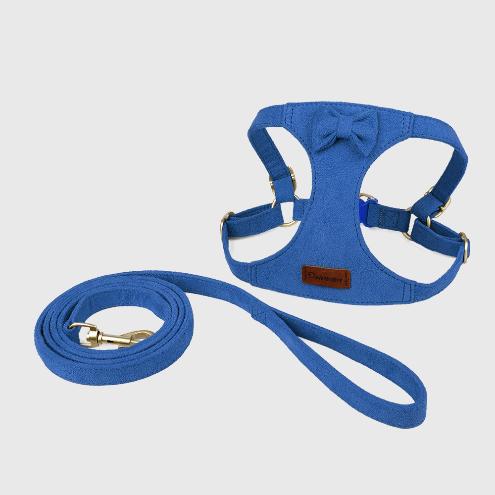 Soft Suede Pet Harness & Leash Set with Bow for Small Dogs