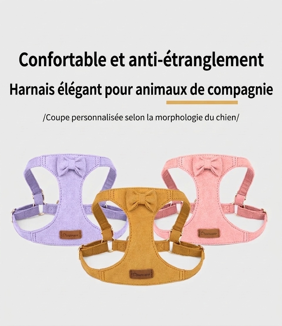 Soft Suede Pet Harness & Leash Set with Bow for Small Dogs