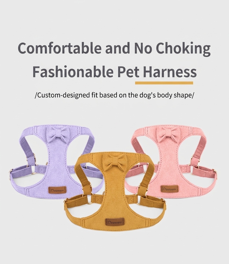 Soft Suede Pet Harness & Leash Set with Bow for Small Dogs