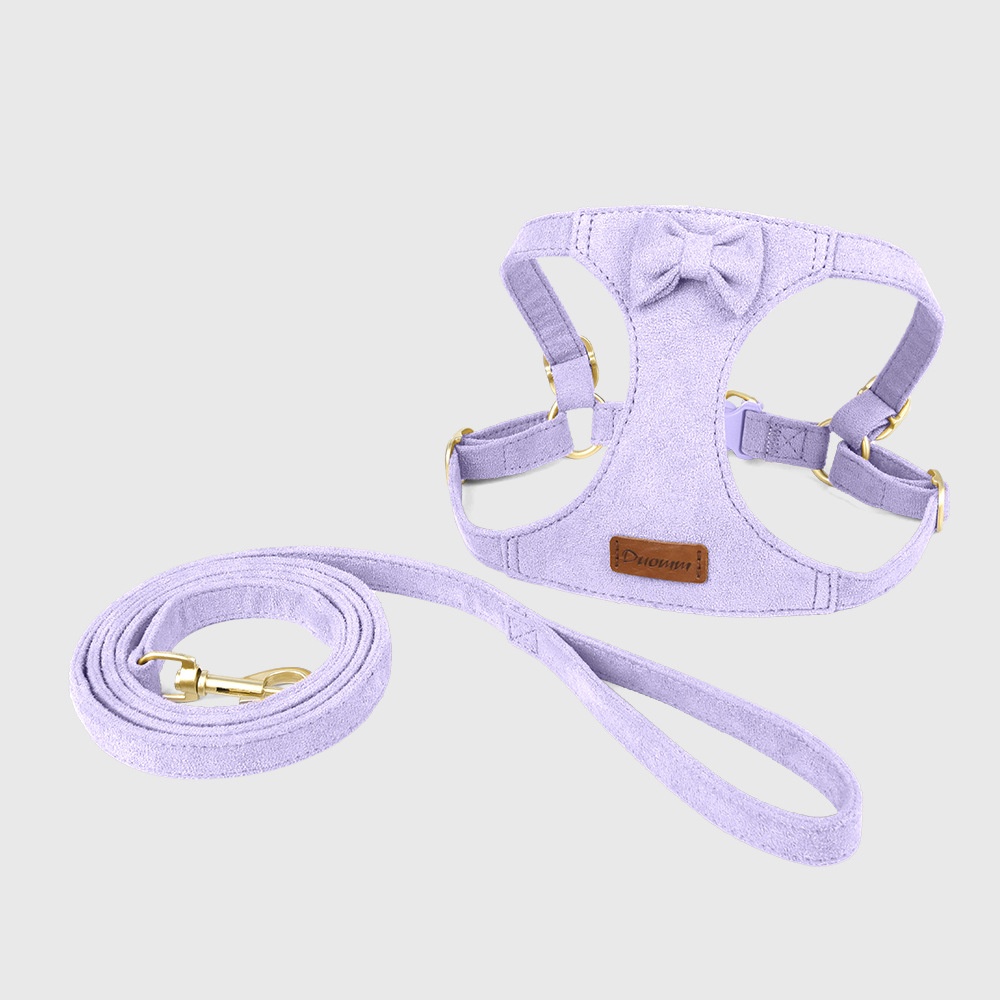 Soft Suede Pet Harness & Leash Set with Bow for Small Dogs