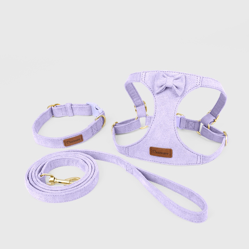 Soft Suede Pet Harness & Leash Set with Bow for Small Dogs