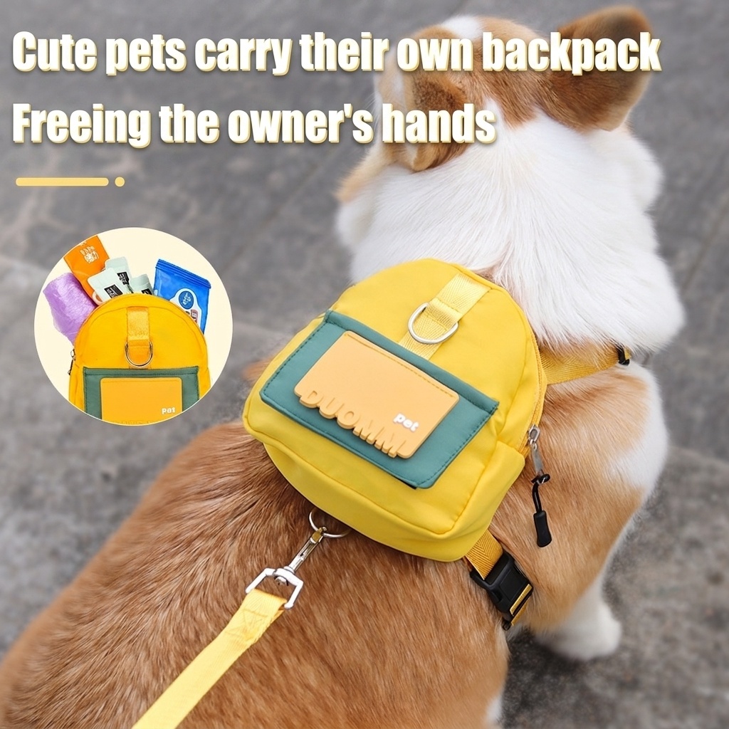 Pet Harness Backpack with Leash - Dog Walking Vest Bag