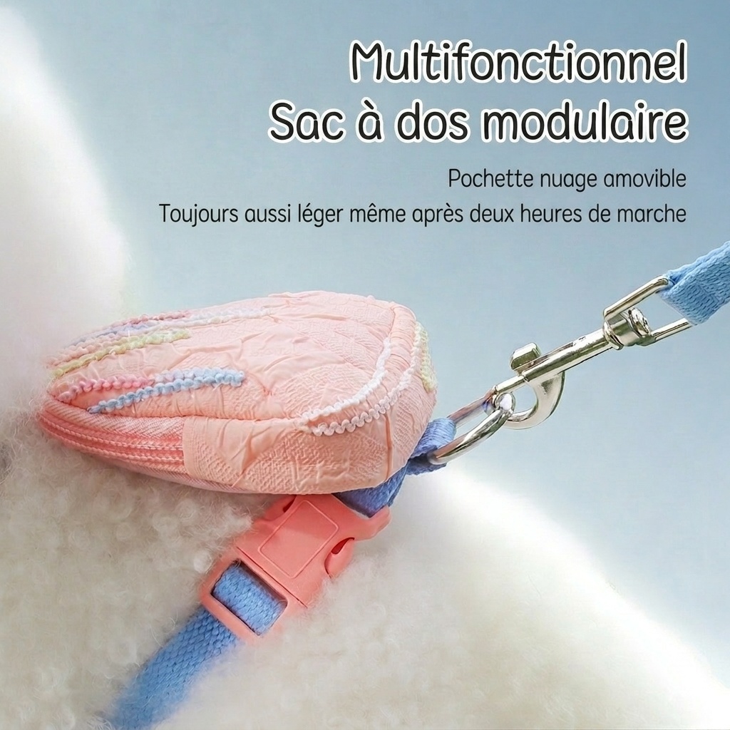 Harnais et laisse réglables pour animaux de compagnie, de couleur pastel, avec mini sac à dos