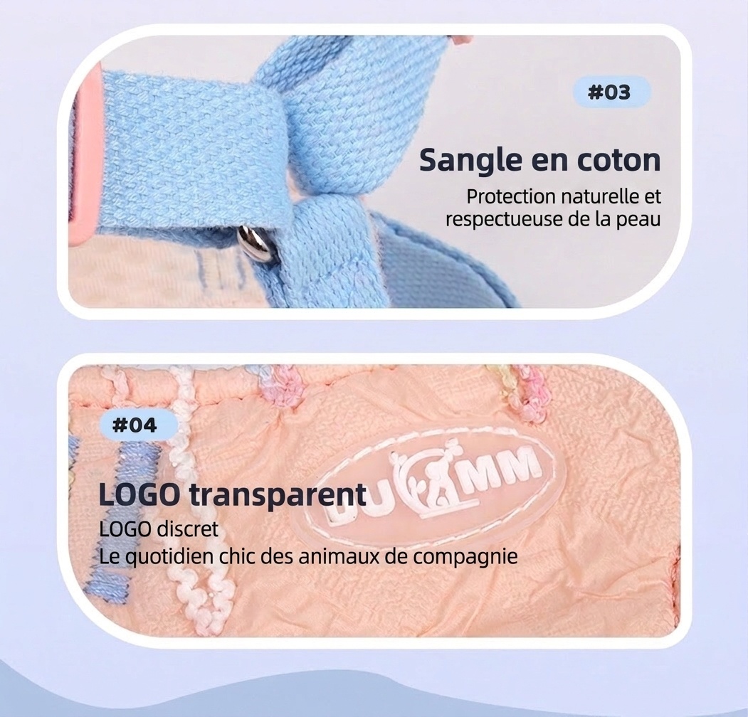 Harnais et laisse réglables pour animaux de compagnie, de couleur pastel, avec mini sac à dos
