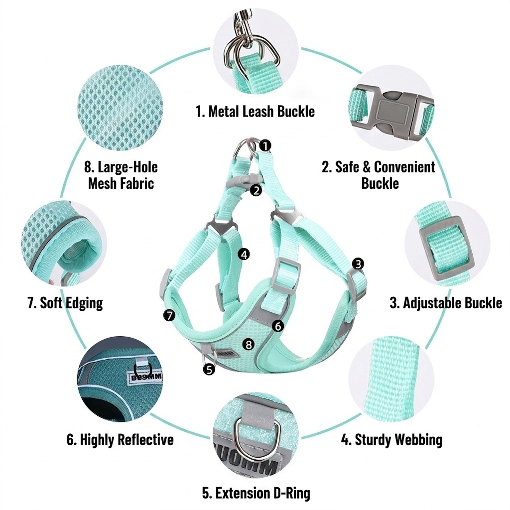 Breathable Reflective Pet Harness & Leash Set - No-Pull Design