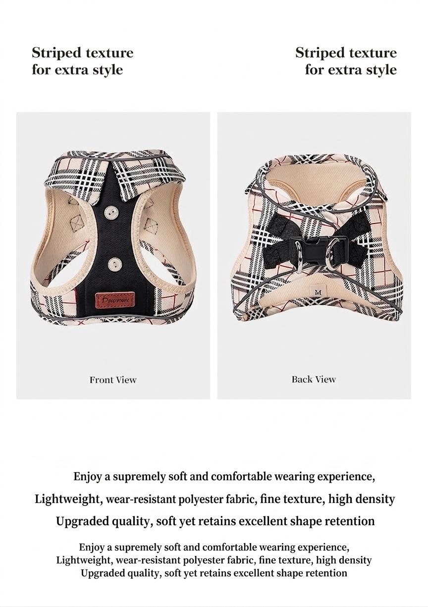 Stylish Plaid Dog Harness Leash & Bag Set - Reflective Pet Vest