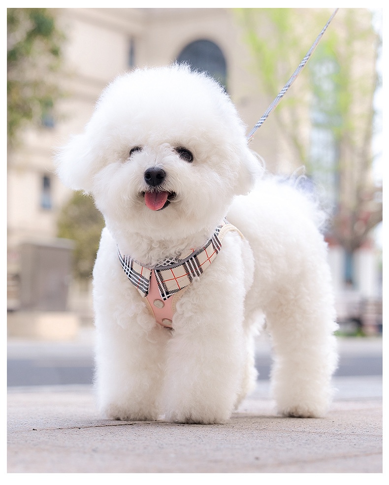 Stylish Plaid Dog Harness Leash & Bag Set - Reflective Pet Vest