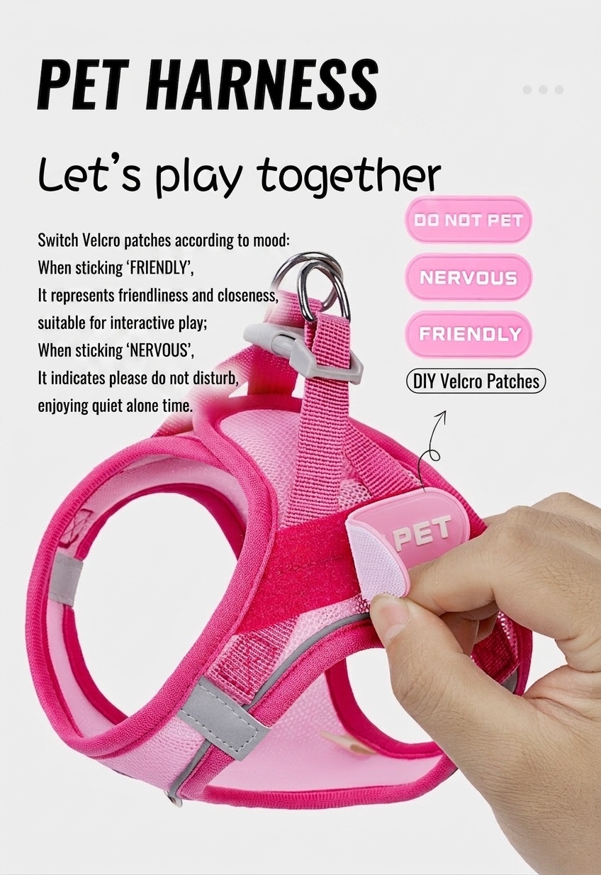 Adjustable Reflective Pet Harness with DIY Patches