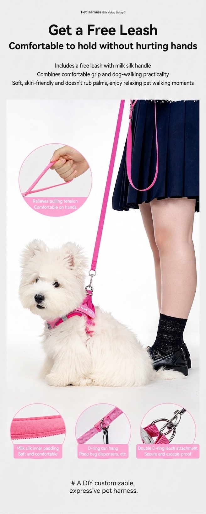 Adjustable Reflective Pet Harness with DIY Patches